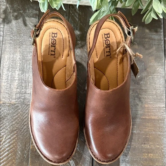 BORN Calypso Brown Leather Slingback Clogs Heels NIB Size 7 - Picture 4 of 12